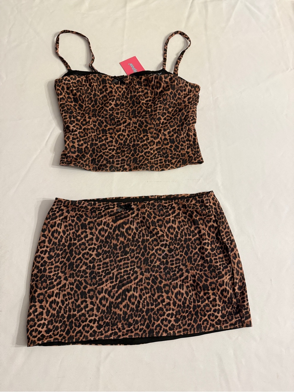 Edikted Brown and Black Leopard Print Mini Skirt Set